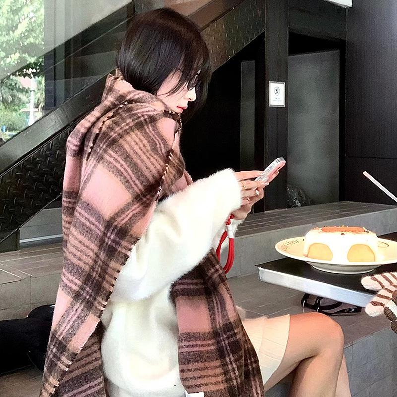 Autumn and Winter Scarves Women's Winter High-end Scarves Thickened and Warm Tonglu Imitation Cashmere Plaid Scarves