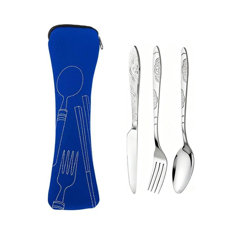 3pcs/set Dinnerware Portable Printed Stainless Steel Spoon Fork Steak Knife Set Travel Cutlery Table