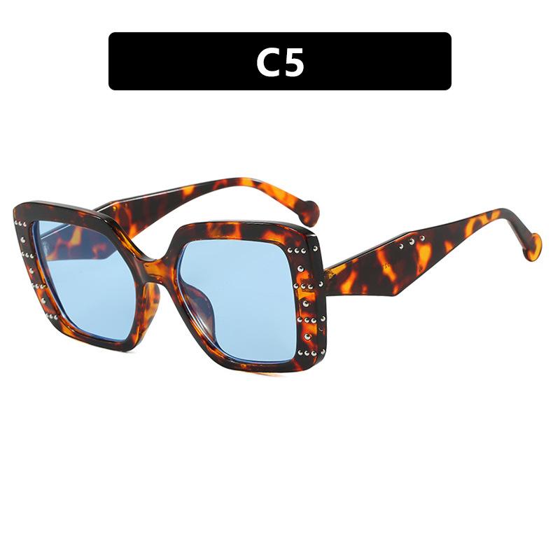 JYL Square Rivet Glasses Frame Anti-Blue Light Leopard Women Computer / 13178
