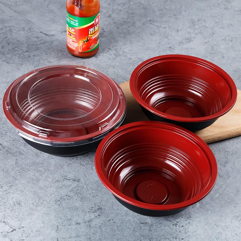 Disposable Japanese Style Red & Black Plastic Soup Bowls with Lids