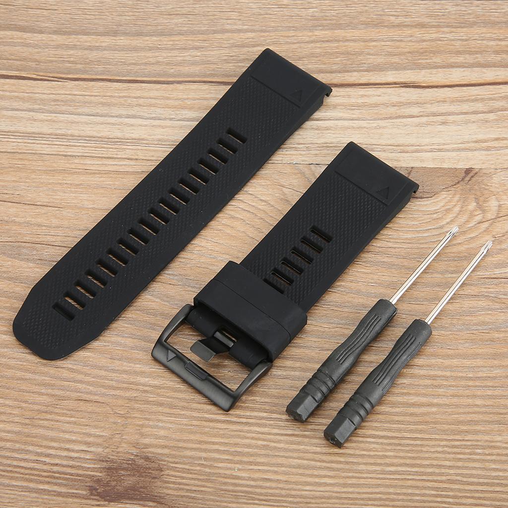 26mm Uhrenarmband Silikon Dornschließe Wasserdichtes Uhrenarmband Passend für Garmin fenix 5Xplus (Schwarz)