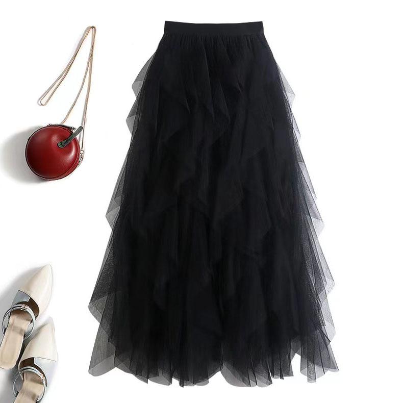 Nepravidelná A-liniová síťovaná sukně s vysokým pasem Jarní Nová volánová dortová sukně Bustier Sukně Sárí Dámská nadýchaná sukně