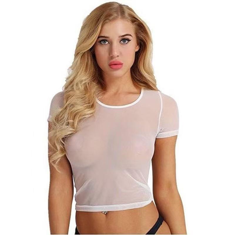 European and American sexy transparent professional temptation, medium and long shirts, short sleeves,mesh home women'spajamas, erotic underwear women