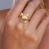 Tassels Rings Freshwater Pearls Flower Detail Stainless Steel Jewelry For Casual Or Formal Wear