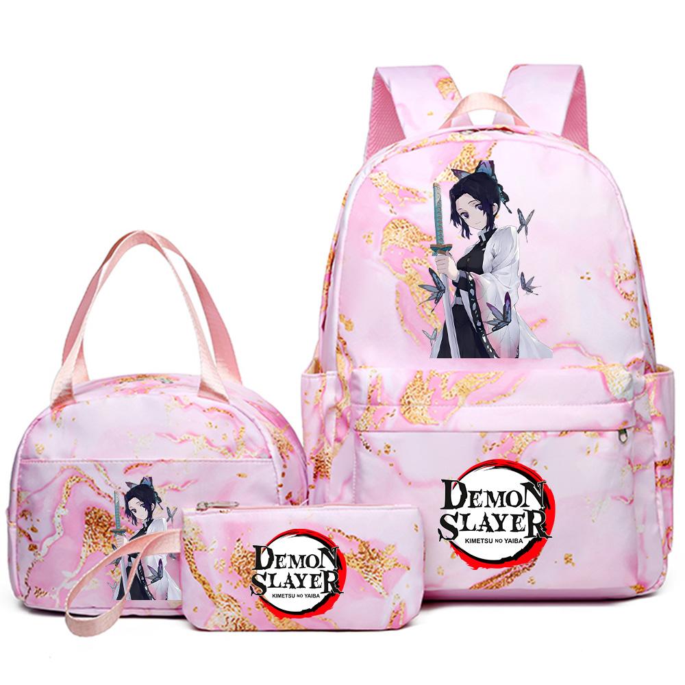 3Pcs/set Demon Slayer Printed Backpack Handbag Pencil Case for Teenager Student Girl Boy Bookbag Schoolbag Women Large Capacity Waterproof Travel Bag