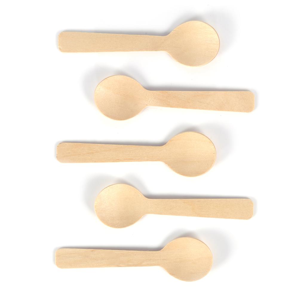 100pcs Disposable Wood Spoons Ice Cream Tea Spoon 10cm Flatware Cutlery Bupplies