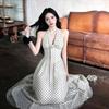 Polka Dot Neck Dress Women's Summer New Fishbone V-neck Long Dress Temperament Waist Pure Desire Wind Long Skirt
