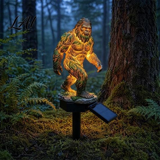Golden Gorilla Solar Sculpture Dragon Garden Statue Light Gothic Medieval Resin Outdoor Lantern Sculpture Magical Fantasy Decor for Yard Patio,