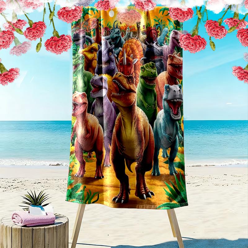Dinosaurs Cartoon Print Beach Towel, Large Soft Quick Dry Towel for Beach Camping Swimming
