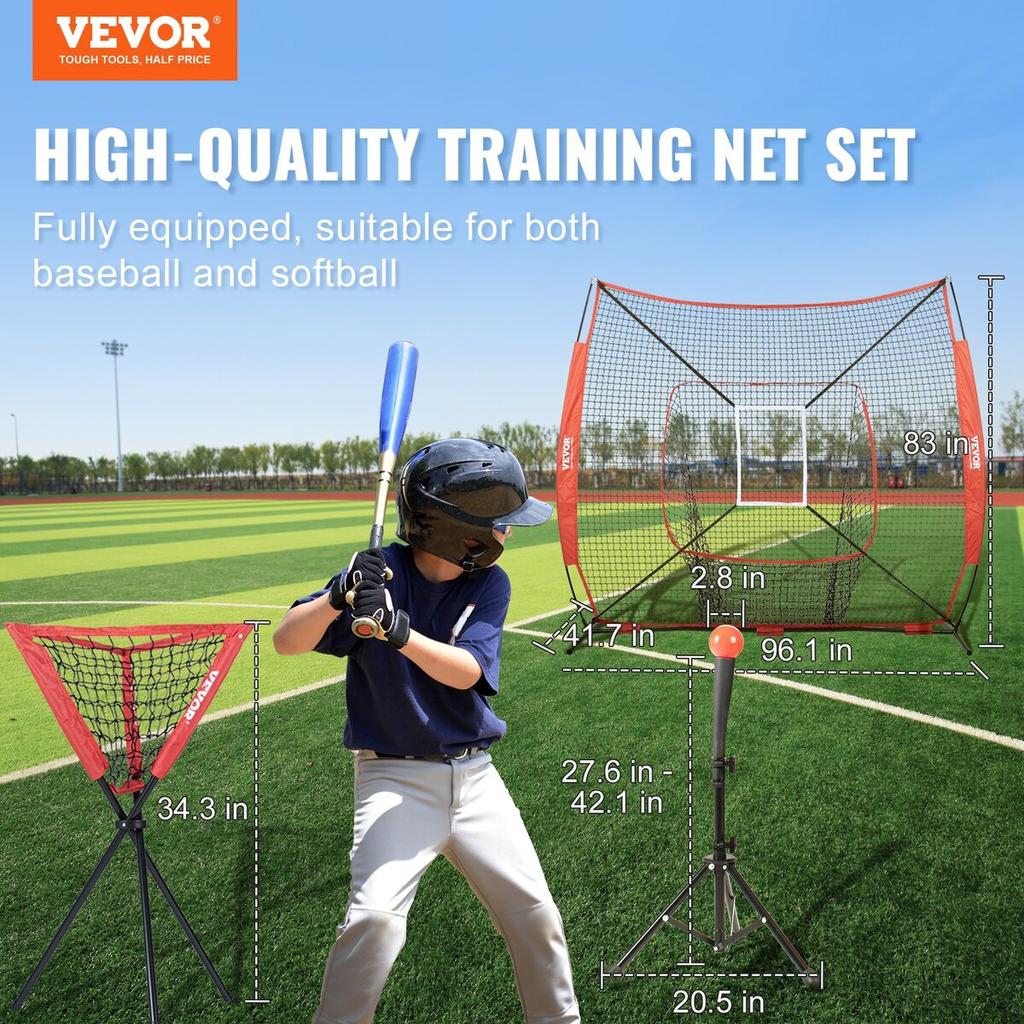 7x7 Ft Baseball Softball Practice Net, Portable Baseball Training Net for Hitting Catching Pitching, Backstop Baseball Equipment with Bow Frame, Carry