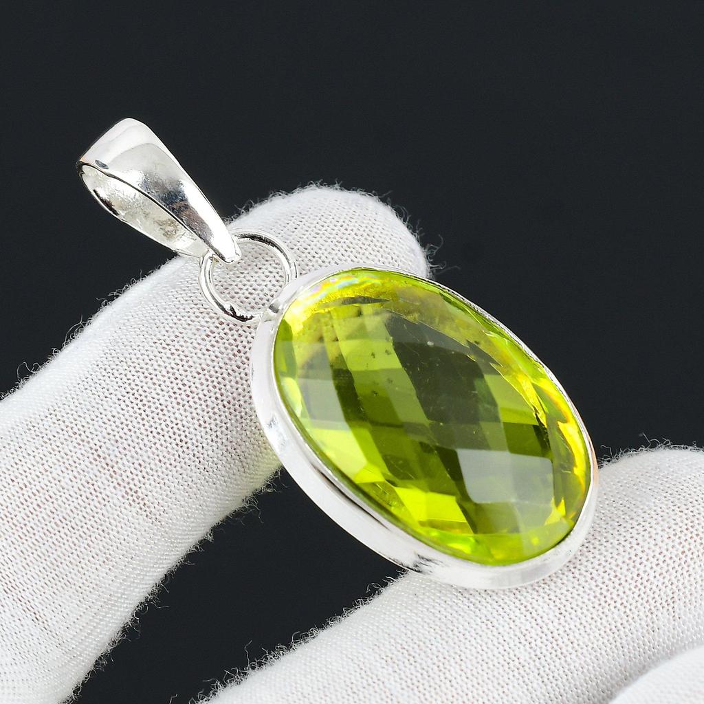 Peridot Ädelsten Handgjord 925 Sterlingsilver Smycke Hänge Statement Bohemiskt Hänge Peridot Ädelsten Hänge För Gåvor