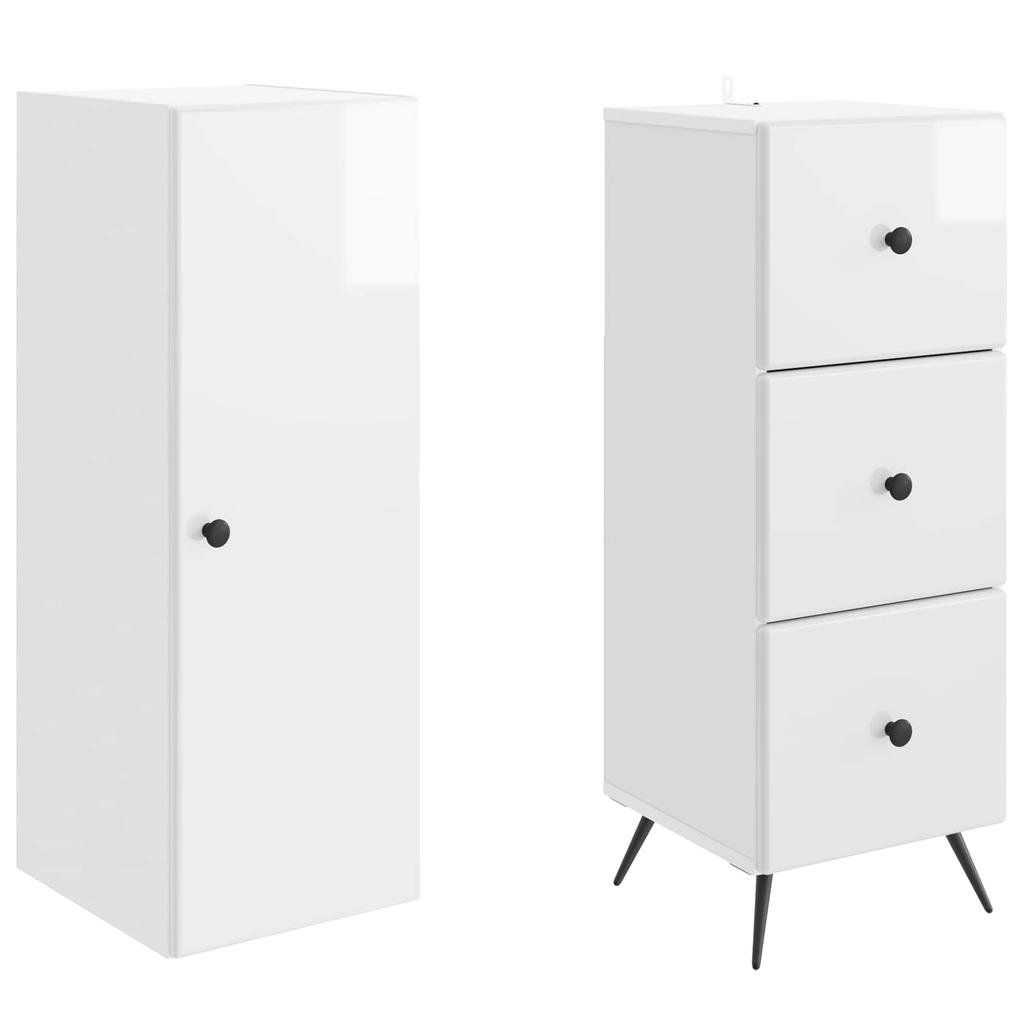 Cabinet Set 2 Pcs High Gloss White 34.5 X 34.5 X 90 Cm