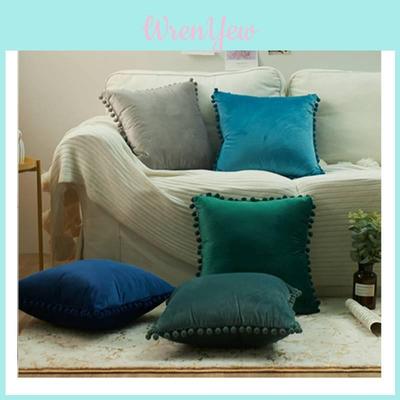 Luxurious Modern Minimalist Dutch Velvet Cushion Cover With Pom-pom Edges Nordic Style