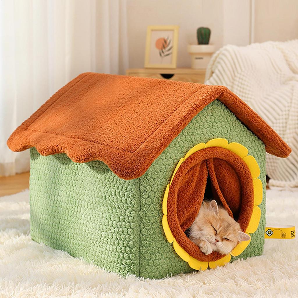 Winter Cat Houses Washable Warm Shelter Sunflower Door Design Removable Cat Bed Cave for Kittens Small Pets Play Corner