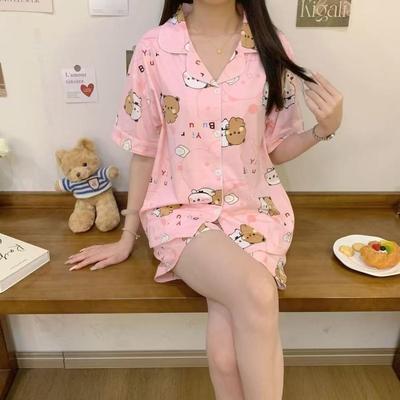 Live Korean Cute Cartoon Pajamas Women's Summer Sweet Short-sleeved Shorts Loungewear Suit