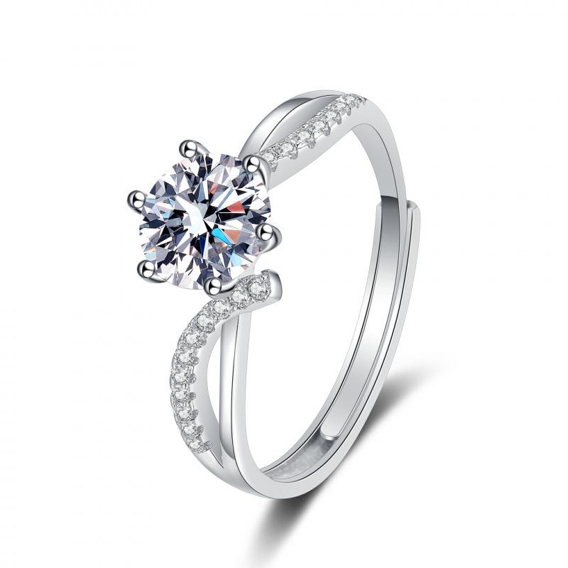 One Carat Six-Prong Moissanite Ring for Women - Internet Celebrity Style Live Broadcast Simulation
