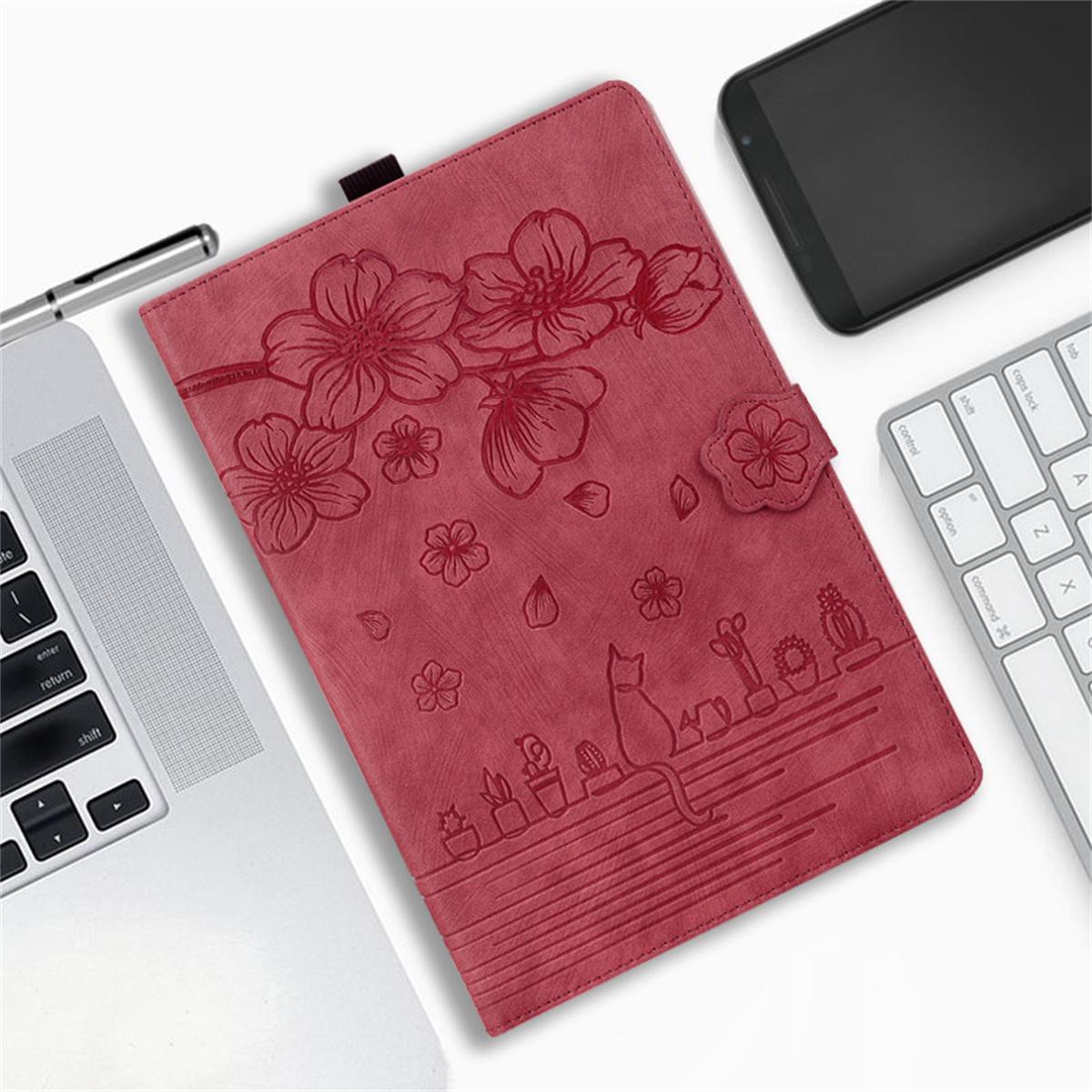 

Подоконник с изображением кота и вишни с тиснением, дизайн, кожаный чехол для планшета для iPad/Samsung Tab/Amazon/Lenovo/Xiaomi Amazon ‎Kindle 11th 2022 красный