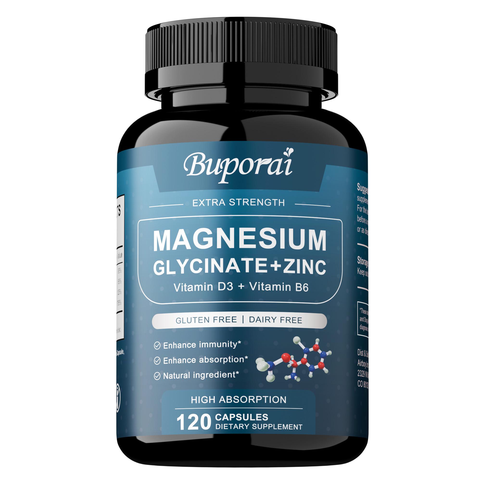 Buporai Glycine Magnesium Zinc Complex Capsules, Containing Magnesium, Zinc, Vitamin D3, and Vitamin B6, for Daily Bone Nutritional Supplementation 120*1
