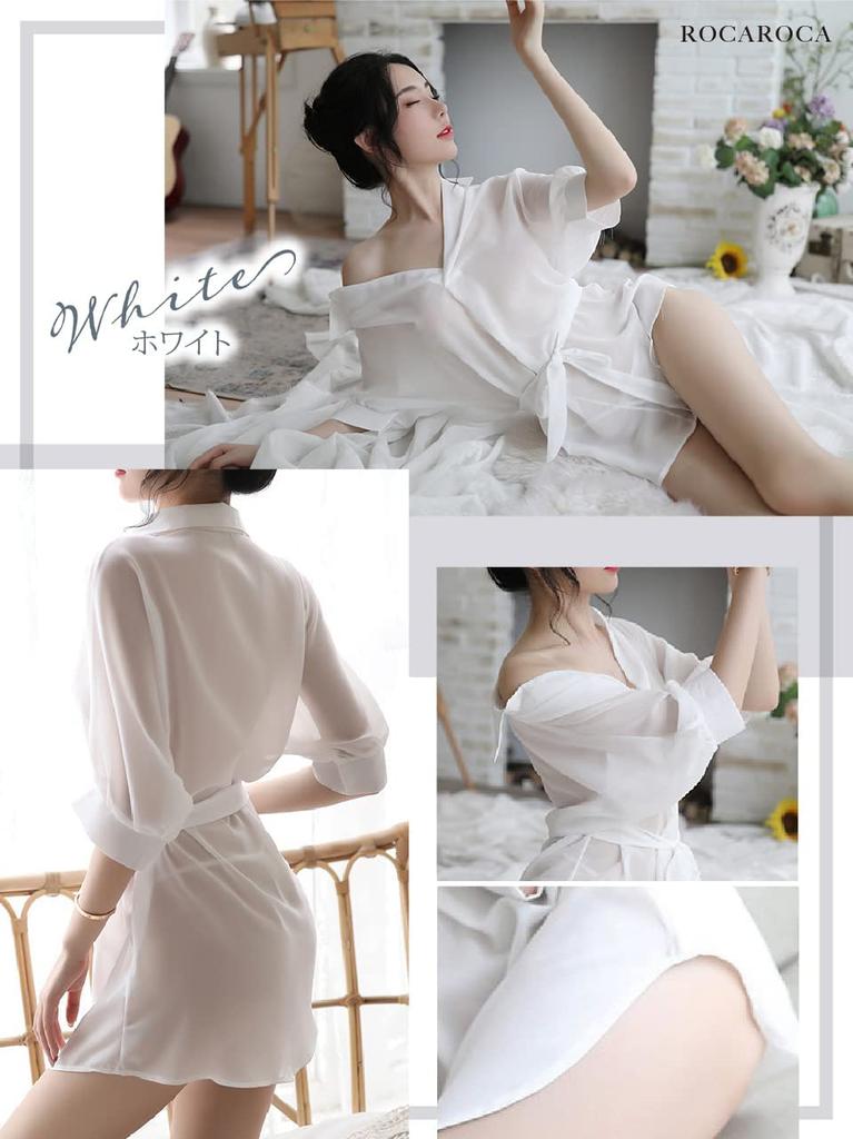 Roca Roca Lingerie Pajamas Mini Babydoll Roomwear Negligee Short Sleeve Nightwear Set Boyfriend Shirt Nightwear White Shirt-Style (White)