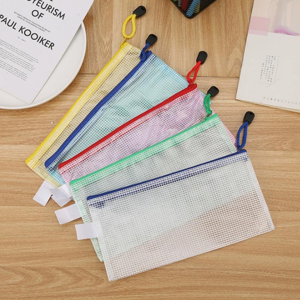 5 Pcs Stationery Storage Folder File Mesh Zipper Pouch A5 Mix Color Document Bag Zip File Folders School Office Supplies