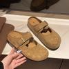 Fashion Spring New Baotou Slippers for Women Fashion Round Head Shallow Mouth Suede Metal Buckle Soft Sole Non-slip Flat Shoes