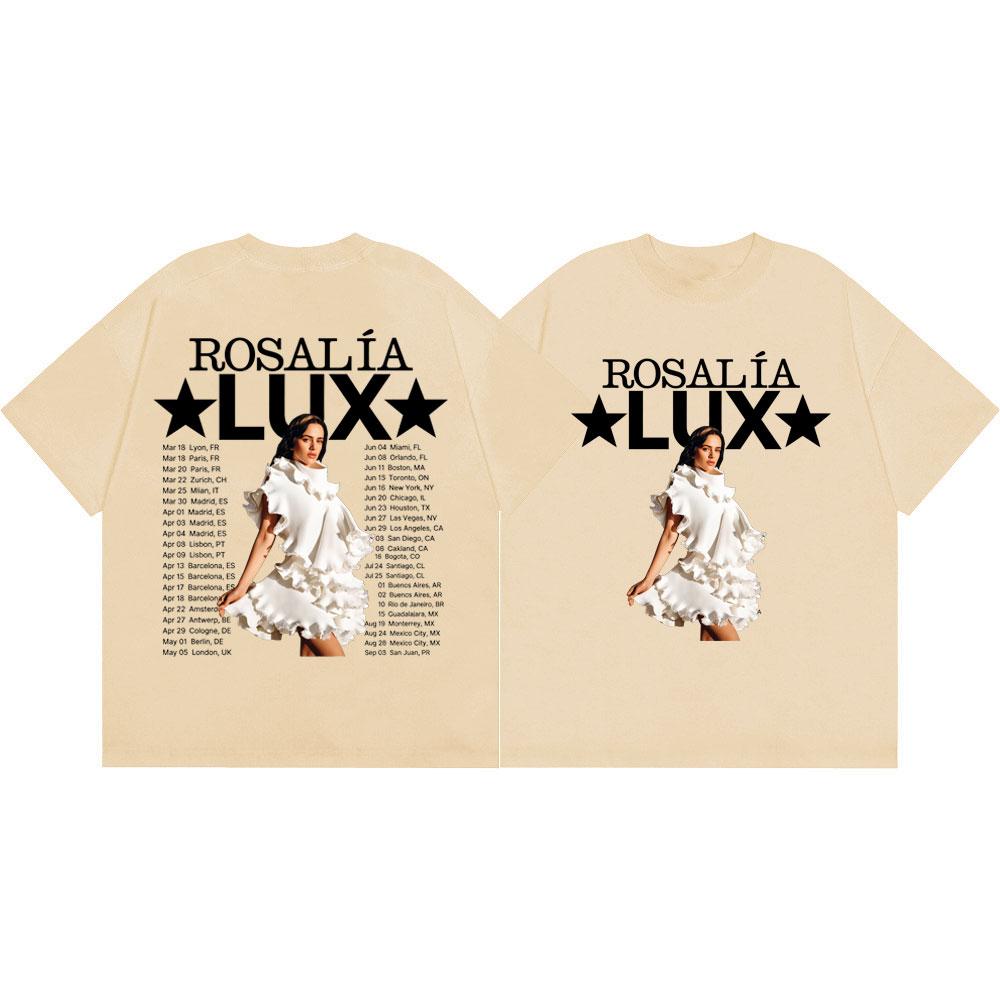 Rosalia LUX Tour 2026 Double Sided Graphic T Shirts Men Women Fashion Pop Music T-shirt High Quality Cotton Oversized T-shirts