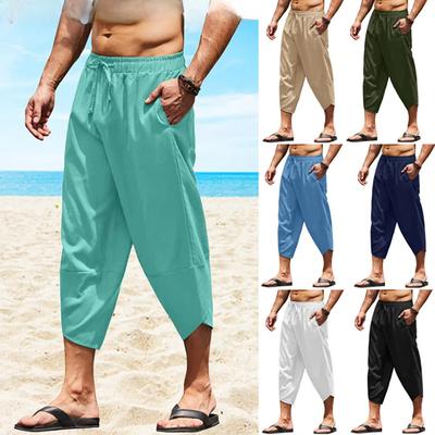 Mens Polyester Cotton Shorts 3/4 Summer Baggy Sweatshorts Trousers Solid Men Hip Hop Loose Long Streetwear Pants 2XL
