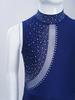 Jenter Rhinestone Mesh Jumpsuit Mock Neck Ermeløs Utringet Rygg Bodysuit for Kunstløp Gymnastikk Opptreden