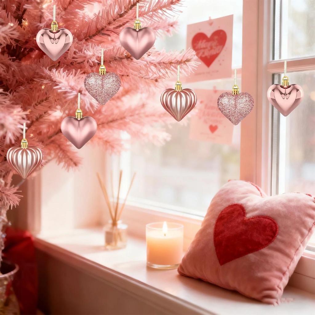 12pcs Valentine's Day Heart Shaped Ornaments, Valentine's Day Hanging Decorations, Heart Shaped For Wedding Party Valentine's Day