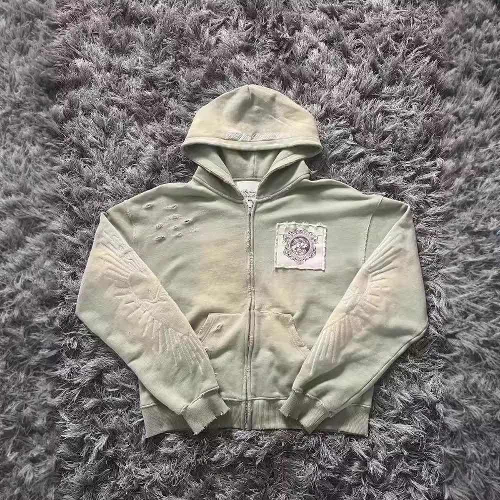 BeatStreet Harajuku Y2K New Fleece Thickened Goth Print Zipper Hoodie Women Street Hip Hop Joker Loose Sweatshirt Couple Casual Punk Hoodie