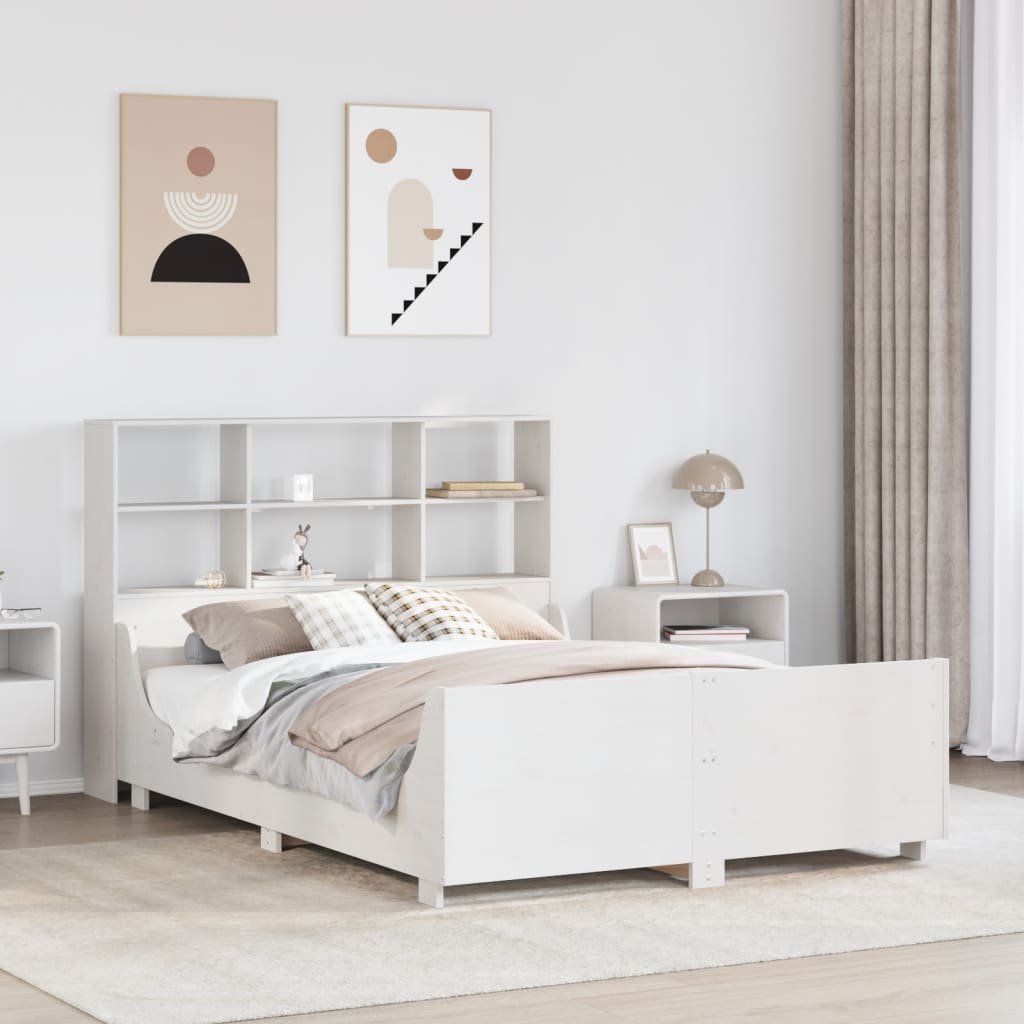 Solid Wood Bed with Shelf Without Mattress White 160x200 cm