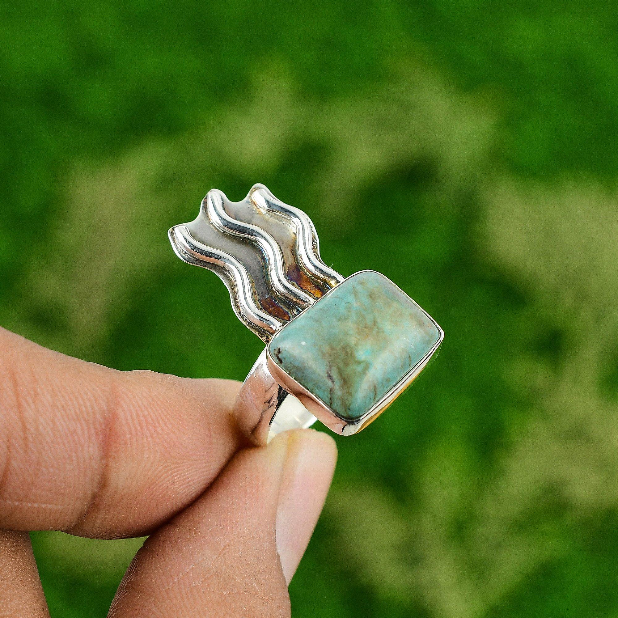 

Natural Tibetan Turquoise Gemstone 925 Silver Statement Ring Size 9 For Girls 9