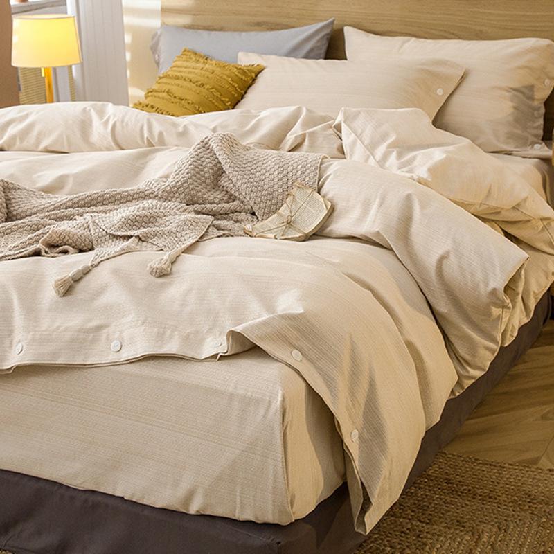 Simple Bed Pure Cotton Polished Four-Piece Cotton Quilt Cover Thickened Warm Bed Sheet 1.8M Double Bed