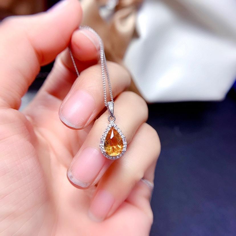 Imitation Natürlicher Schweizer Blautopas Set, Ring Anhänger, Ohrringe, Wassertropfen Stil, Glücklicher Citrin Halskette Für Damen