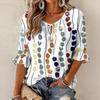Women's Casual Floral Print Ruffled Blouse with Tie Neck and 3/4 Sleeves