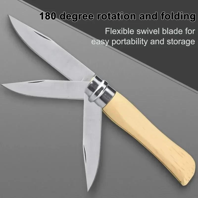 Fruit Folding Knife Wooden Handle Fruit Peeling Knife Meat Cleaver Chef Knife  Stainless Steel Pocket Knife Kitchen Accessories