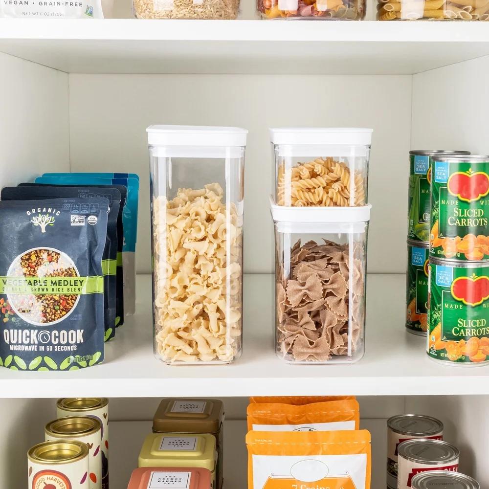 2 Pack Clear Food Storage Canister Stackable Airtight Plastic Kitchen Organization Container Ideal Food Snacks and Supplies
