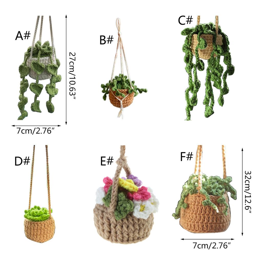 Multi-style Cute Potted Plants Crochet Car Mirror Hanging- Accessories Cute Car Accessories for Women Men Handmade Gift