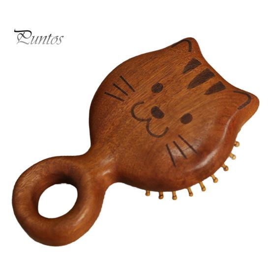 Wooden Scalp Massager Cat Shape Air Cushion Brush, Hair Growth Natural Wood Comb Head Relaxation Massage Tool, Portable Care Scrubber Brush