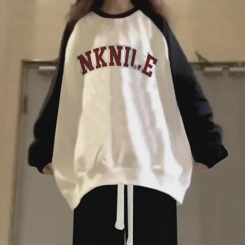 Damen Frühling Campus-Stil Raglan-Pullover & Lockere Weitbein-Hose Set