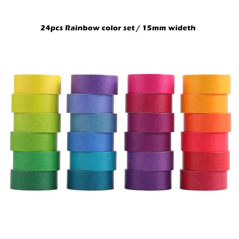 24pcs Rainbow Color Washi Tape Set 9mm 15mm Macaron Colors Adhesive Masking Tapes Stickers Decoration DIY Marker Label A6735
