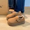 Fashion Women's Fashion Thick Sole Cotton Boots Winter New Round Head Suede Deep Mouth Metal Buckle Non-slip Low-top Shoes