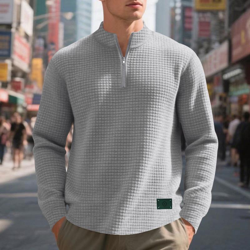 Herren Freizeit Jacquard Stehkragen Halbreißverschluss Sweatshirt für Frühling & Herbst