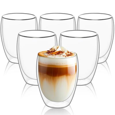 6 Stück doppelwandige Espressotassen aus Isolierglas, 80/150/250/350/450 ml, isolierter Thermo-Kaffeebecher aus Glas für Tee/Saft/Milch, Latte