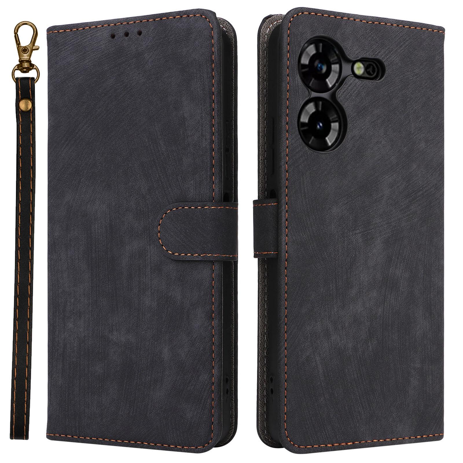 

PU Leather Case for TECNO Pova 5 4G LH7N,Stand Shell RFID Blocking Wallet Phone Cover with Strap Black