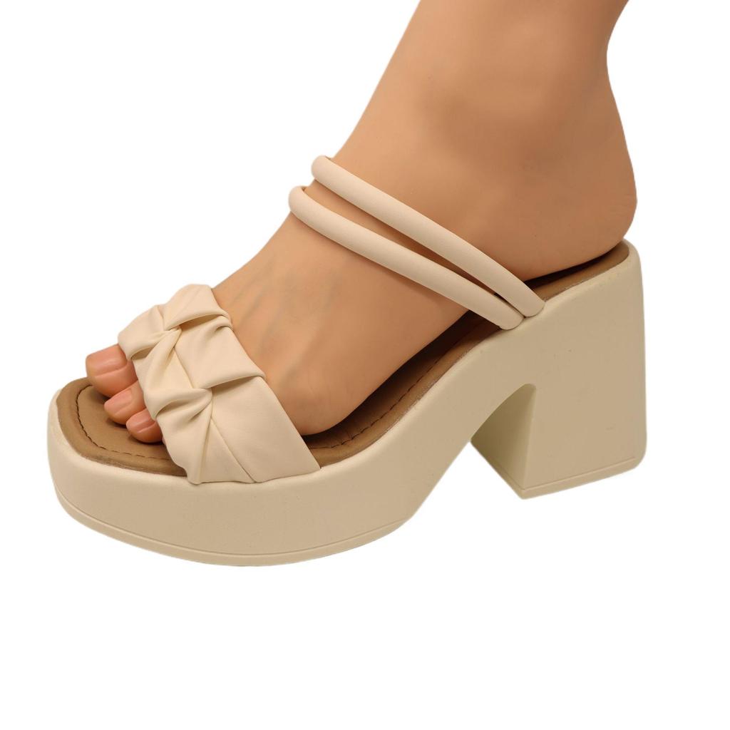 New French Style Coarse Heeled Sandals for Girls, High-end Counter Style, with A Straight Strap and Stunning High Heels