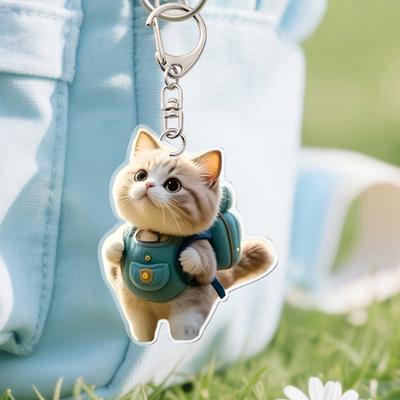 Automobile Pendant 2D Cat Car Rearview Mirror Hanging Ornament Acrylic Cat Charm Keyring Auto