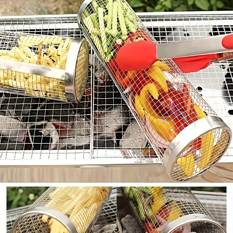 Detachable-handle Rolling Grill Basket Made of 304 Stainless Steel, Large Capacity. Ideal for Outdoor Barbecues, Garden Parties and Family Gatherings.