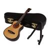 AEE2-Wooden Miniature Guitar With Stand And Case Mini Musical Instrument Miniature Doll House Model Home Decoration
