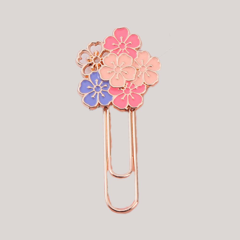 1pc Pink Sakura Flowers Metal Bookmark Exquisite Cherry Blossom Paper Clip